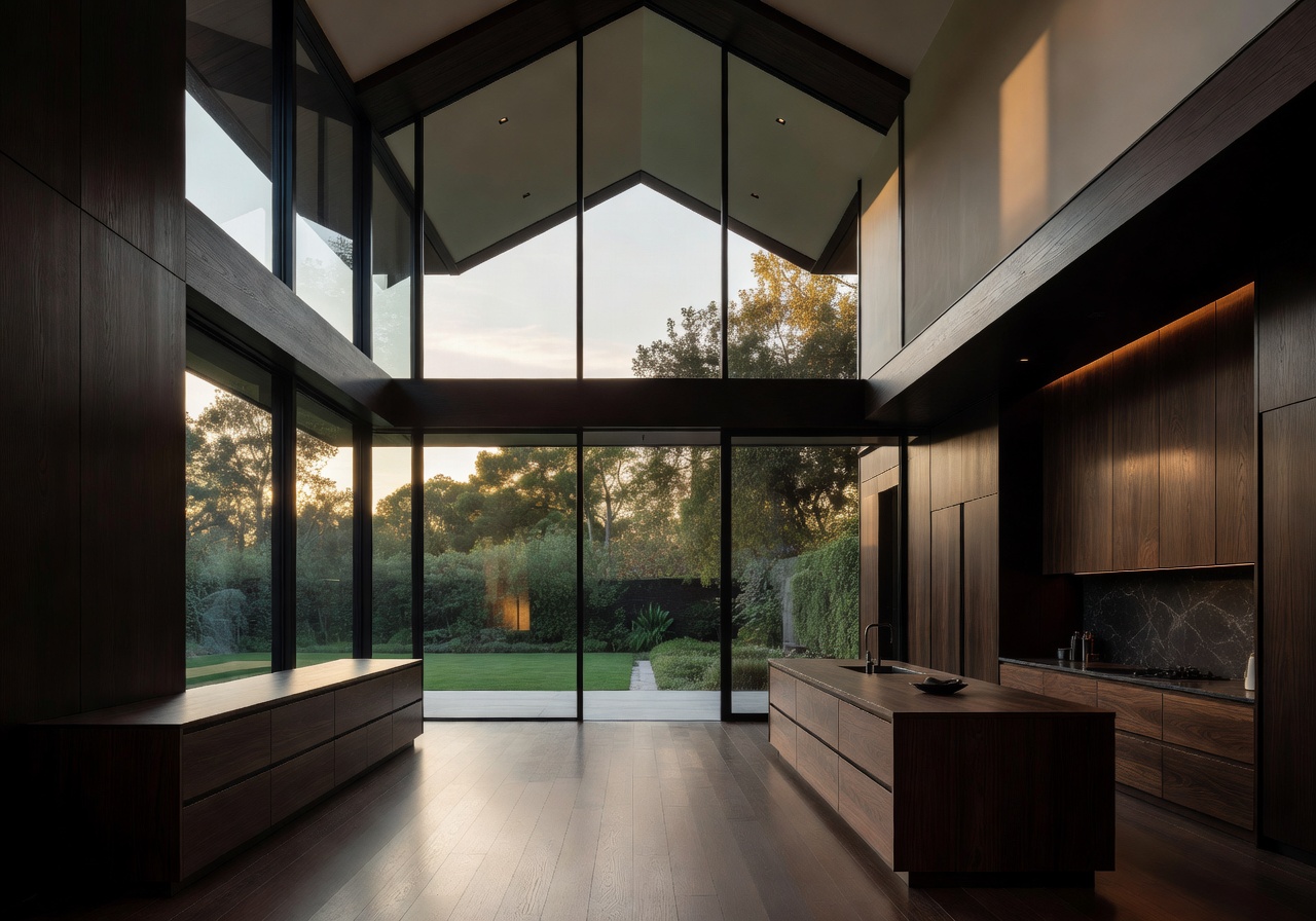 High-End Villa with expansive glass, rich dark woods and towering ceilings