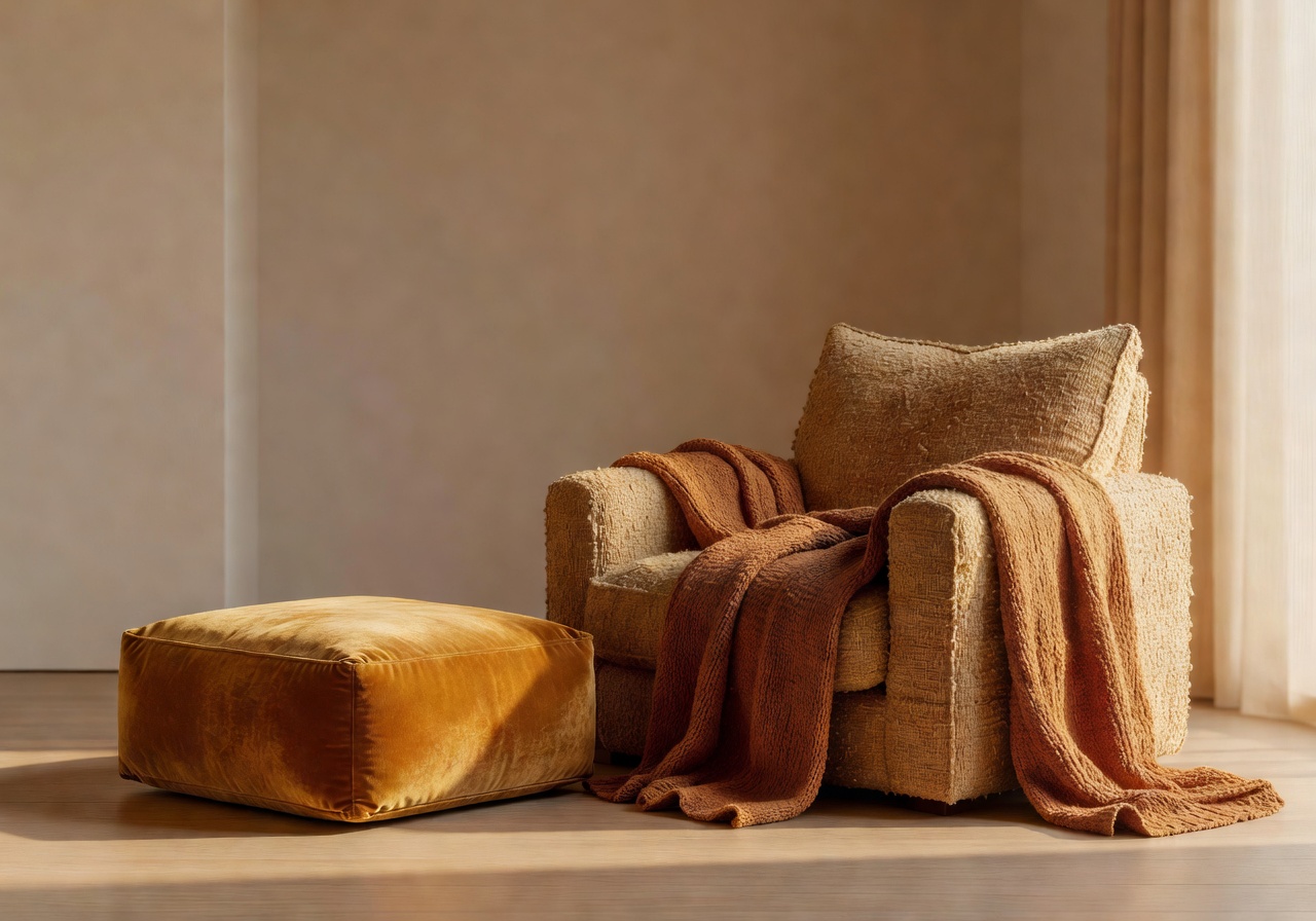 Minimalist Space with warm tones and textured fabrics